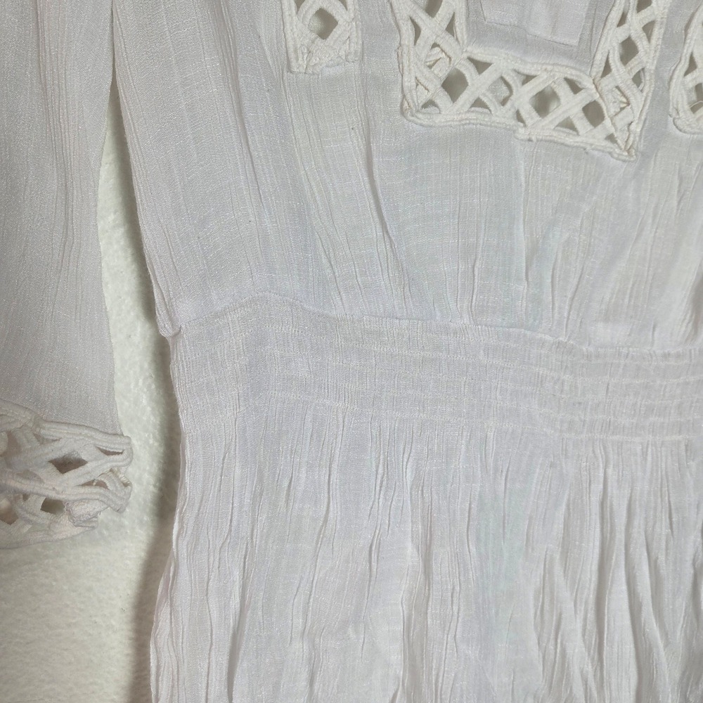 Alfani Petite 8P White Crochet Cutout V Neck 3/4 Sleeve Boho Blouse - Picture 3 of 6